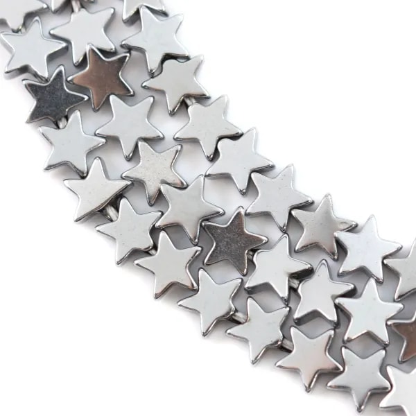 Hématite argenté étoile 6mm x 40cm