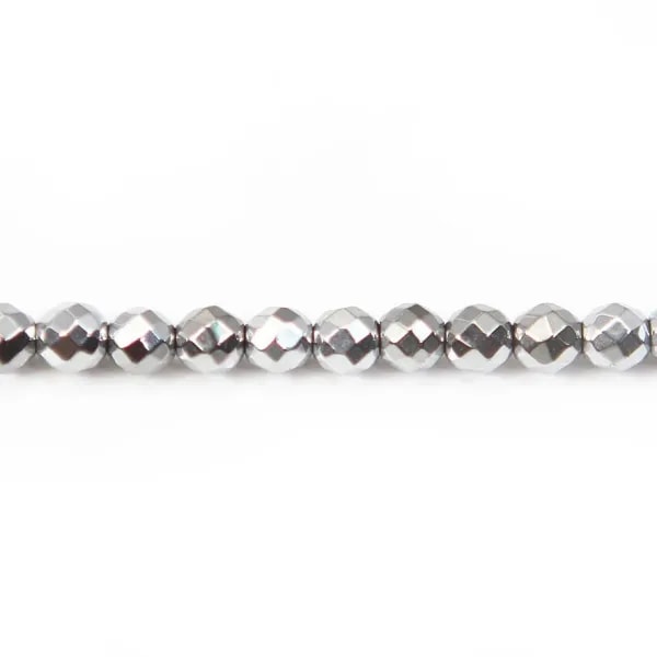Hématite argenté ronde facette 4mm x 40cm