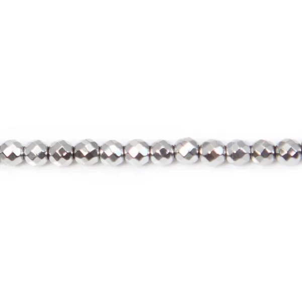 Hematite silver faceted round 3mm x 40 cm