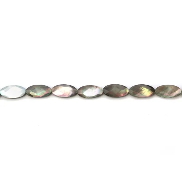 Nacre grise en forme d'oval facetté 8x16mm x 4 pcs