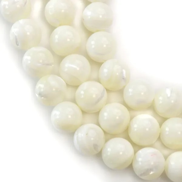 Nacre blanche en boule sur fil 10mm x 40cm