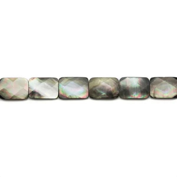 Nacre grise en rectangle facetté sur fil 18x25mm x 40cm