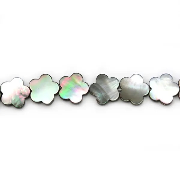 Nacre Grise en Forme de  Fleur 6 Pétales 15 mm x 4 pcs