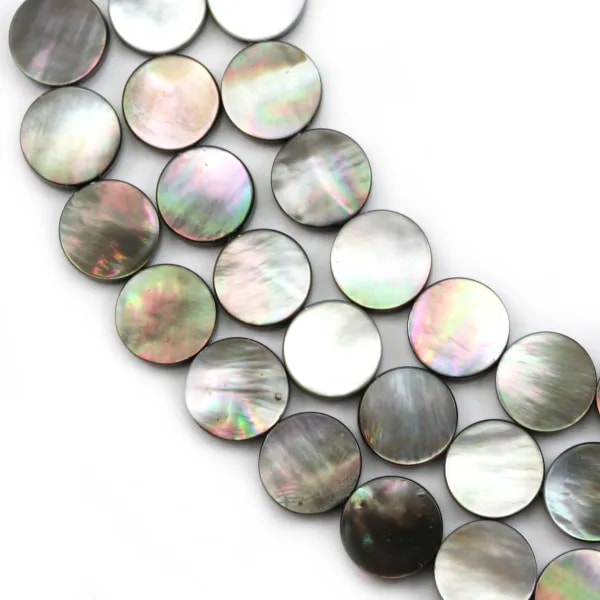 Nacre grise en rond plat sur fil 12mm x 40cm