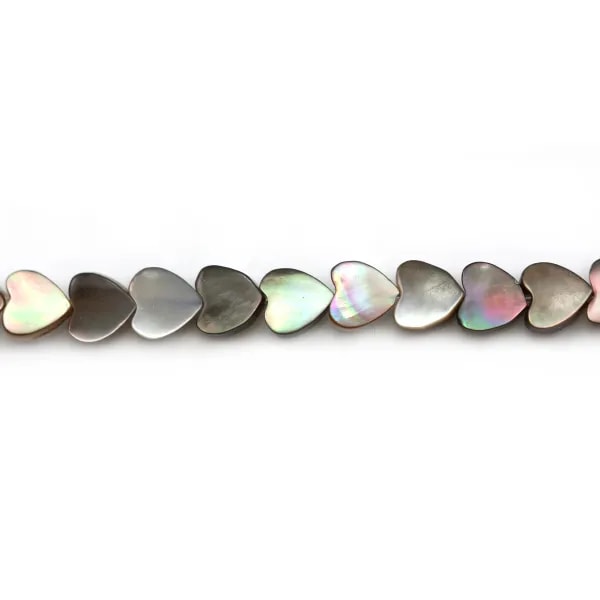 Nacre grise en forme de coeur sur fil 4mm x 40cm