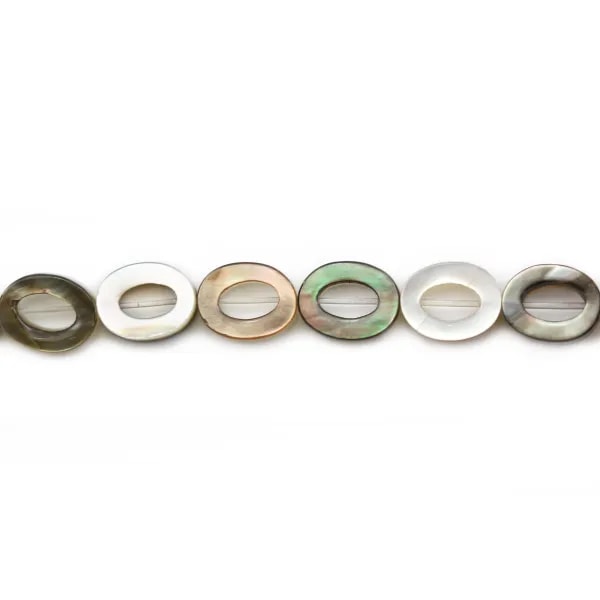Gray mother-of-pearl hollowed oval beads 6x8mm x 10 pcs