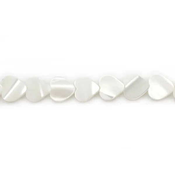 Nacre blanche en forme de coeur sur fil 8mm x 40cm