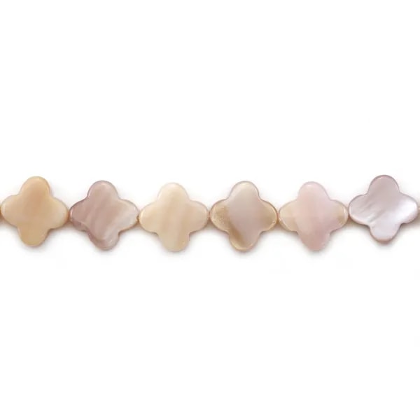 Pink mother-of-pearl clover beads on thread 10mm x 40cm
