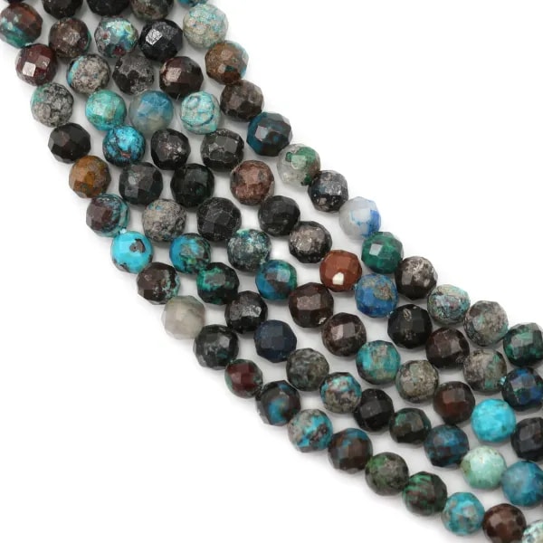 Chrysocolle, de forme ronde facetté, de taille 3mm x 40cm