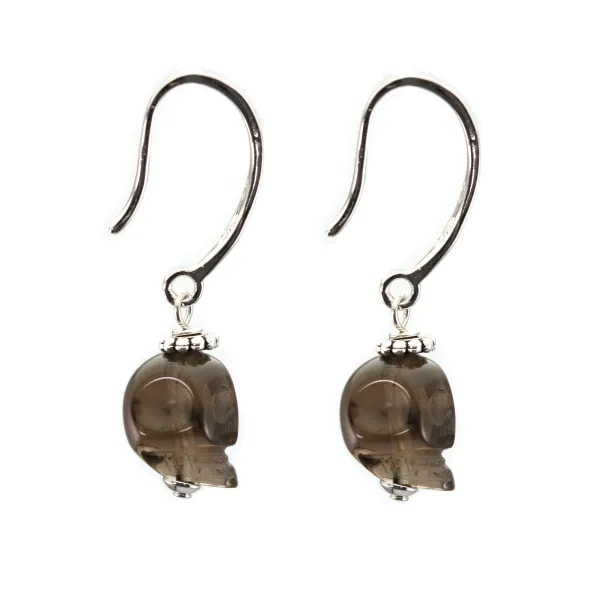 Pendiente plata 925 Cuarzo ahumado calavera x 2pcs