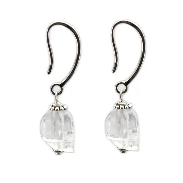 Brinco, prata 925 Crânio de cristal de rocha x 2pcs