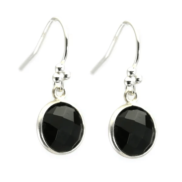 Boucles d'oreilles argent 925 Onyx ronde sertie x 2pcs