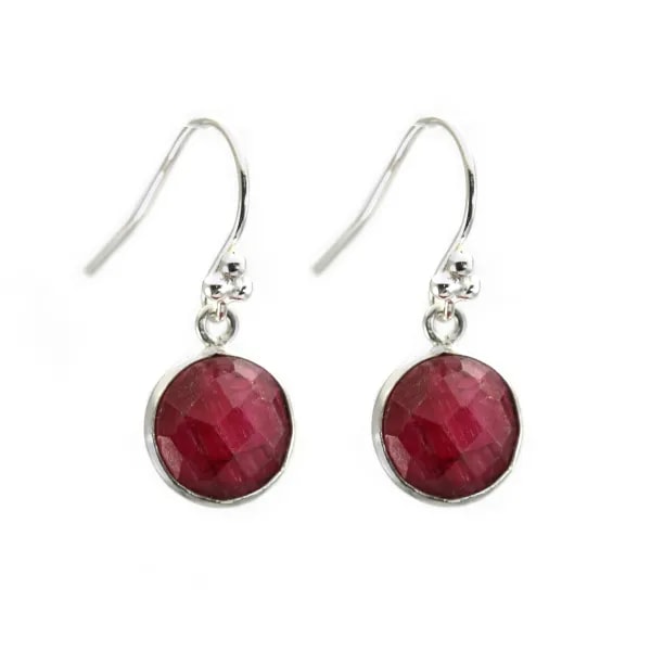 Boucles d'oreilles argent 925 Sillimanite teinté rubis ronde sertie x 2pcs