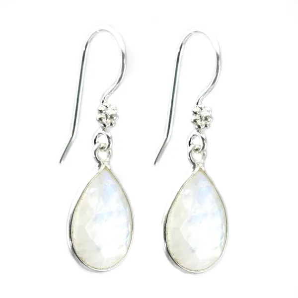 Brincos, prata 925 Gota de pedra da lua x 2pcs