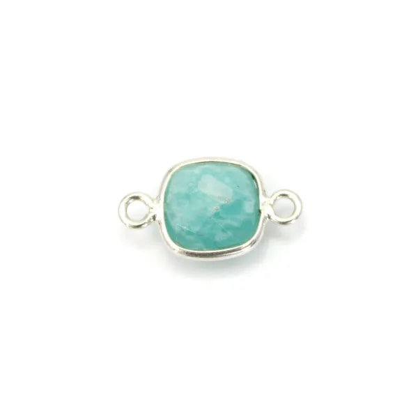 Amazonite carré facettée sertie sur argent 9mm, 2 anneaux x 1pc
