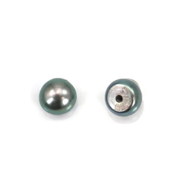 Perle de culture d'eau douce, semi-percée, bleue foncée, bouton, 6-6.5mm  x 1pc