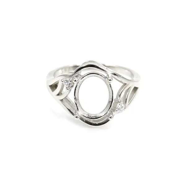 925 Anel de Prata & Zircónio Sterling com Suporte de Cabochon 7x9mm x 1pc