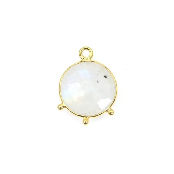 Pendentif pierre traitée couleur saphir rond facetté serti argent 925 doré à l'or fin 13mm x 1pc
