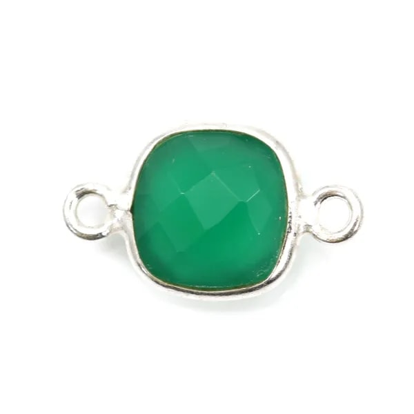 Agate verte en coussin facetté 2 anneaux sertie sur argent 9mm x 1pc