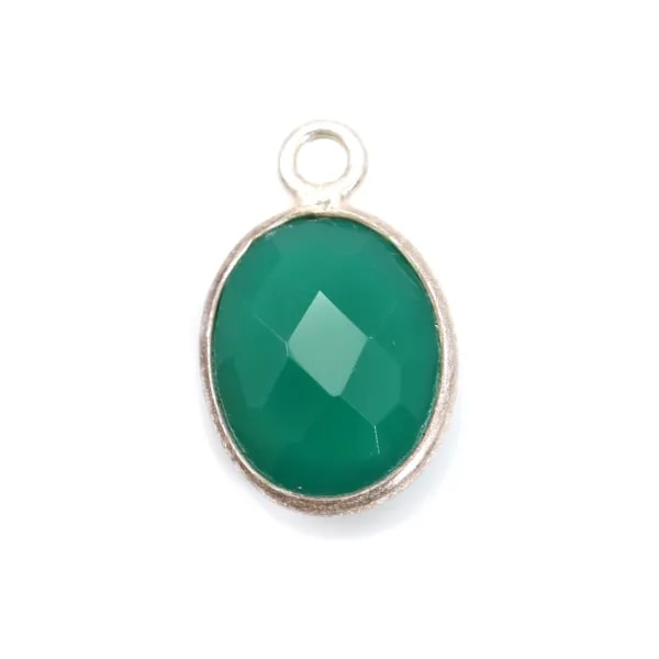 Agate verte ovale facettée sertie sur argent 9x11mm x 1pc