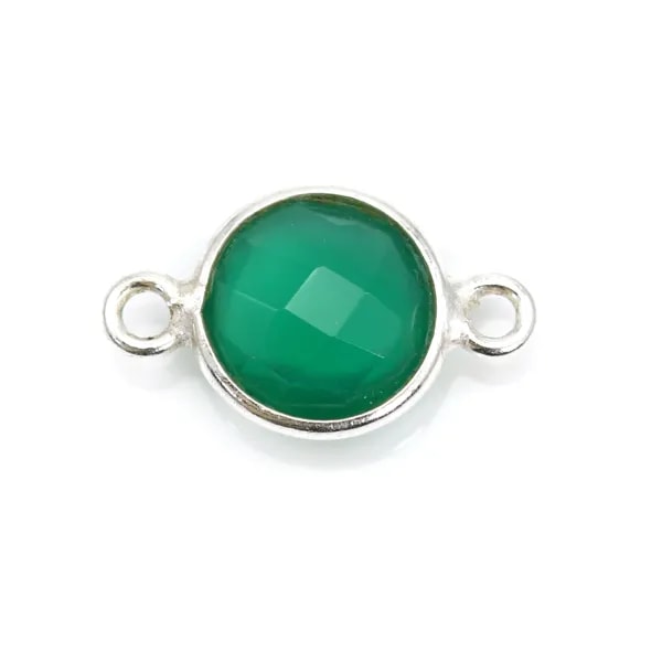Agate verte ronde facettée 2 anneaux sertie sur argent 9mm x 1pc