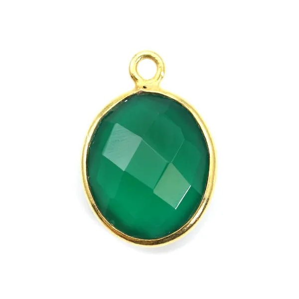 Agate verte ovale facettée sertie sur argent doré 9x11mm x 1pc