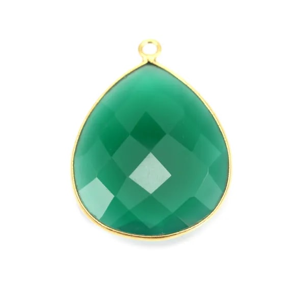 Pendentif en agate verte sertie en argent, en forme de goutte, 26x31mmx 1pc