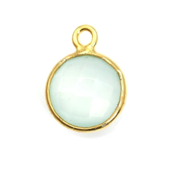Calcédoine ronde facettée sertie sur argent 925 doré à l'or fin 9mm x 1pc