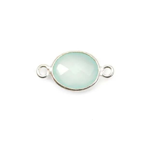Calcédoine ovale facettée sertie sur argent 2 anneaux 9x11mm x 1pc