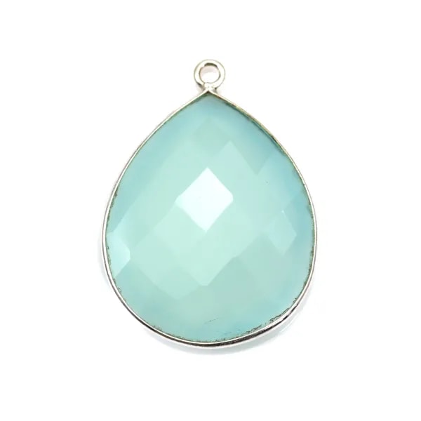 Pendentif en calcedoine sertie en argent, en forme de goutte, 26x31mmx 1pc