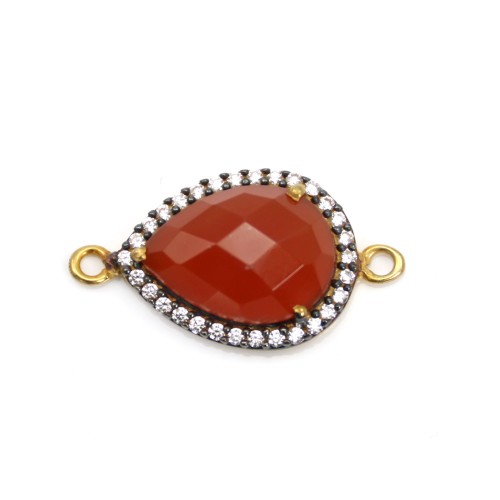 Cornaline goutte sertie en argent 925 doré à l'or fin avec zirconium 13x17mm x 1pc
