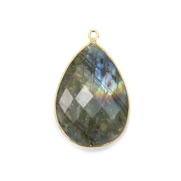 Pendentif en labradorite sertie en argent doré, en forme de goutte, 21x31mmx 1pc