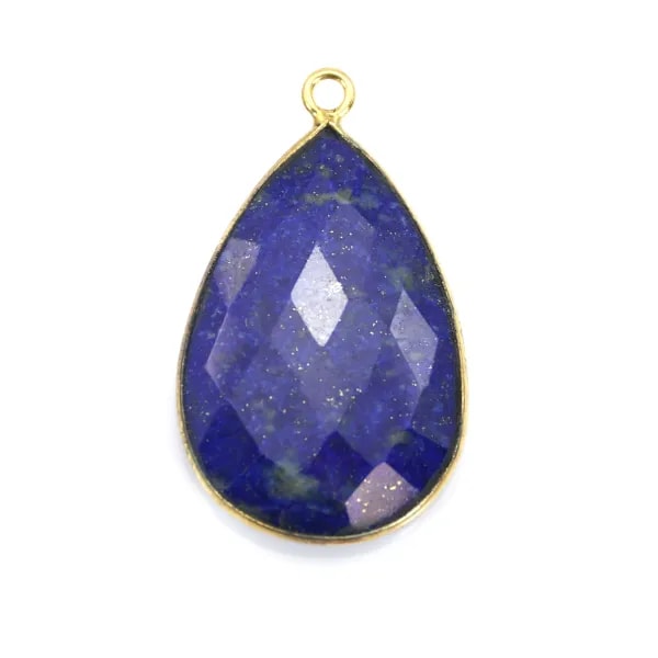 Pendentif en lapis lazuli sertie en argent 925 doré à l'or fin, en forme de goutte, 21x31mmx 1pc
