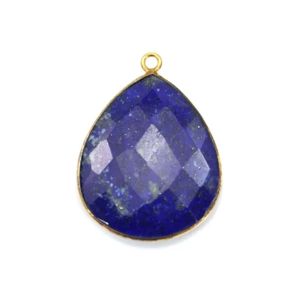 Lapis lazuli pendant set in gold-plated silver, in the shape of a faceted drop, 26x31mm x1pc