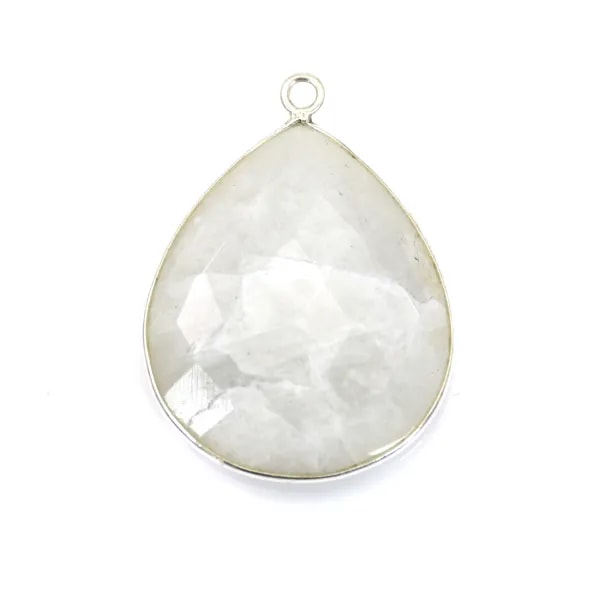 Pendentif en pierre de lune sertie en argent, en forme de goutte, 26x31mmx 1pc