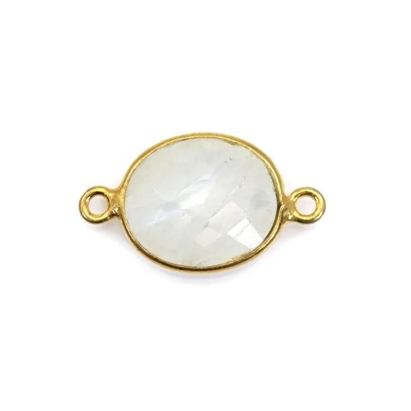 Pierre de lune de forme ovale, 2 anneaux, sertie sur argent doré, 9x11mm x 1pc