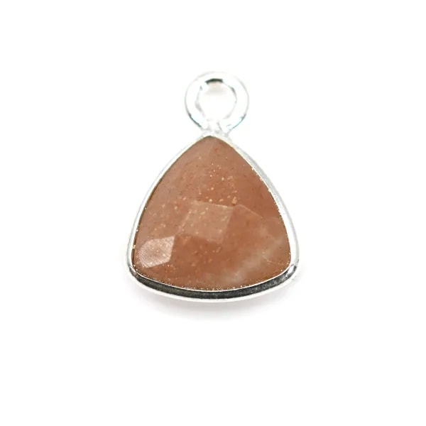 Breloque Pierre de lune orange triangle facettée serti argent 925 9x13mm x 1pc
