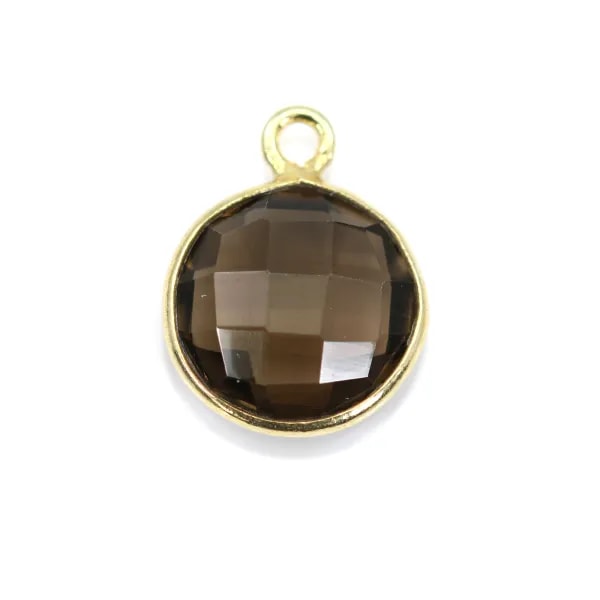 Quartz fumé rond facette sertie sur argent 925 doré à l'or fin 11mm x 1pc