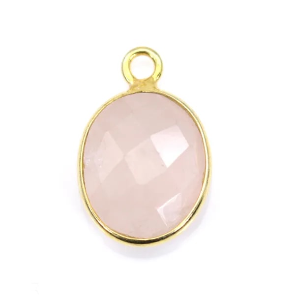 Quartz rose ovale facette sertie sur argent doré 10x12mm x 1pc