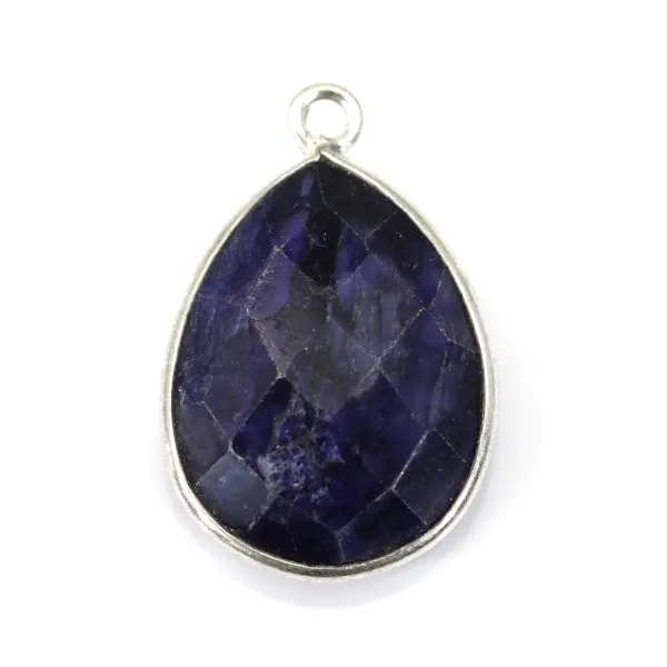 Pierre traitée couleur saphir serti sur argent 925 goutte facetté 13x17mm x 1pc