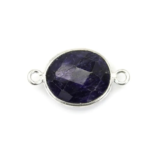 Pierre traitée couleur saphir serti sur argent 925 ovale 2 anneaux 11x13mm x 1pc