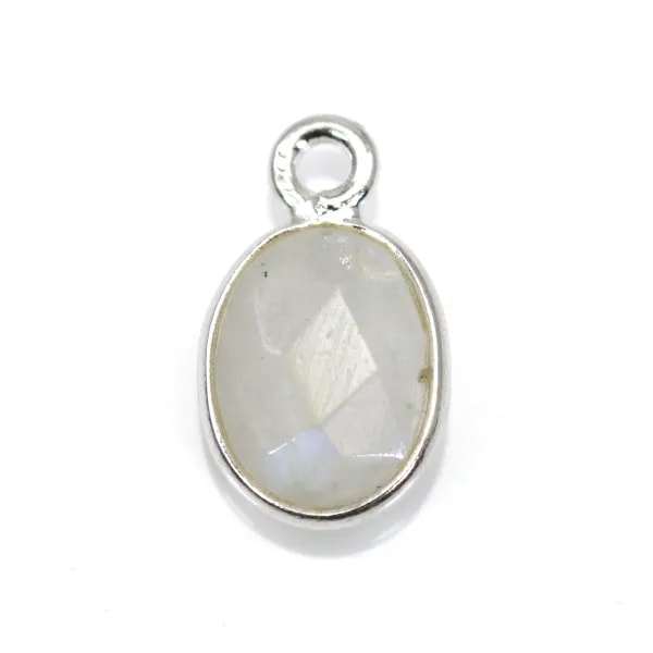 Breloque Pierre de lune ovale facettée serti argent 925 7x12mm x 1pc