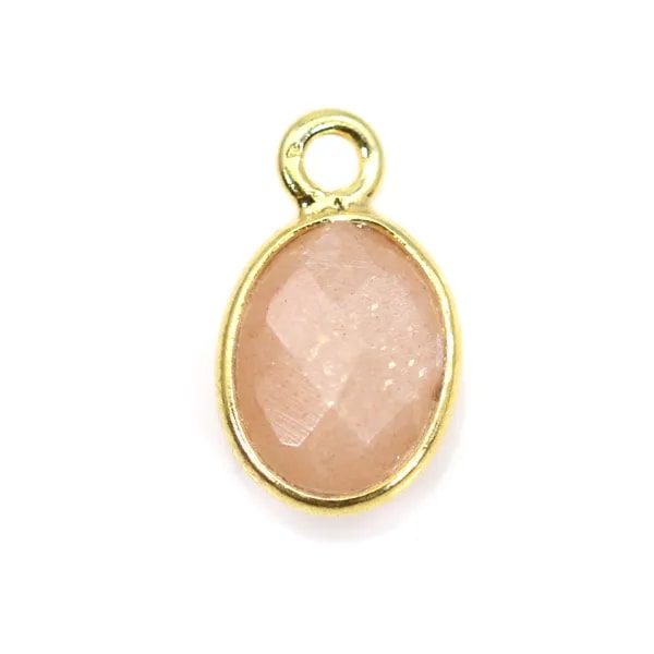 Facetada oval de pedra lunar laranja, com 925 Sterling Silver com revestimento de ouro 7x12mm x 1pc