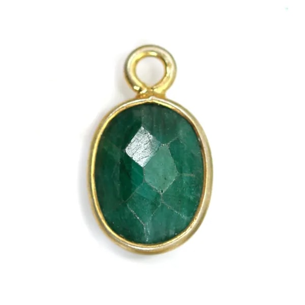 Facetada de pedra esmeralda ovalada de encanto em prata 925 dourada com ouro fino 7x12mm x 1pc