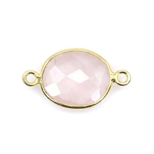 Quartz rose ovale facette sertie sur argent doré 2 anneaux 10x12mm x 1pc