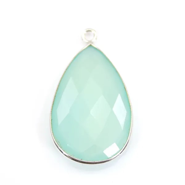 Pendentif en calcedoine sertie en argent, en forme de goutte, 26x31mmx 1pc