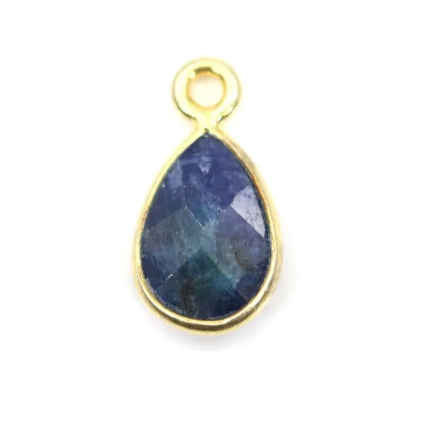 Zafiro de color piedra facetada gota conjunto en plata 925 dorada 7x13mm x 1pc