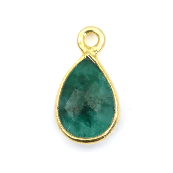 Charm Stein gefärbt Farbe Smaragd Tropfen facettiert eingefasst Silber 925 vergoldet 7x13mm x 1Stk