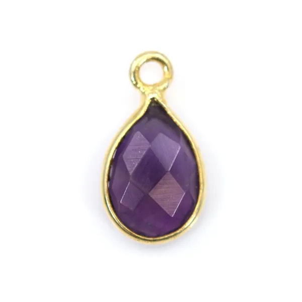 Amethyst Tropfen Charm Facettiert Eingefasst 925er Silber vergoldet 7x13mm x 1St