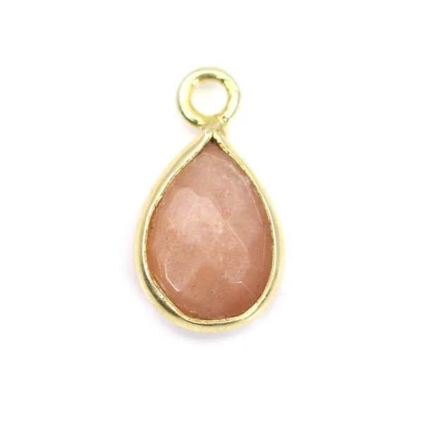 Charm sfaccettato con pietra di luna arancione in argento 925 ORO 7x13 mm x 1 pz